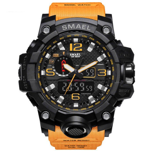 New Best Seller Men's Military Watch 50m Waterproof LED Quartz Clock Sports Watch, Luminous, Multiple Time Zones, Shock Resistant, Many Colors