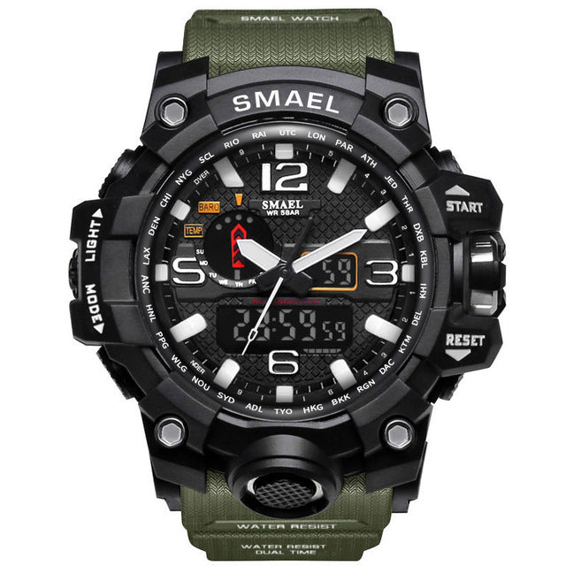 New Best Seller Men's Military Watch 50m Waterproof LED Quartz Clock Sports Watch, Luminous, Multiple Time Zones, Shock Resistant, Many Colors
