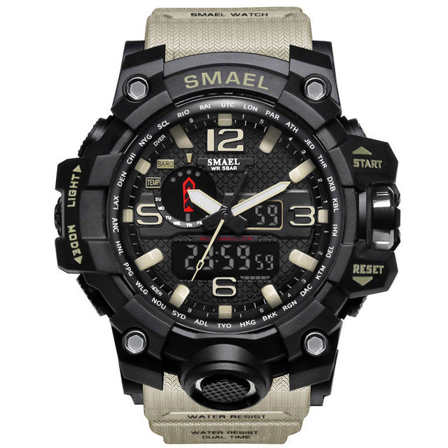 New Best Seller Men's Military Watch 50m Waterproof LED Quartz Clock Sports Watch, Luminous, Multiple Time Zones, Shock Resistant, Many Colors