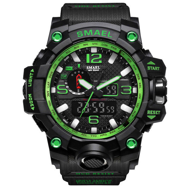 New Best Seller Men's Military Watch 50m Waterproof LED Quartz Clock Sports Watch, Luminous, Multiple Time Zones, Shock Resistant, Many Colors
