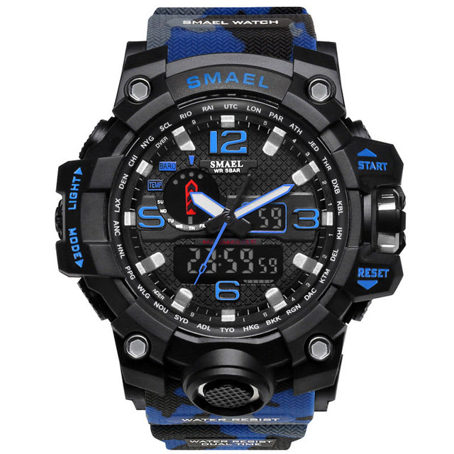 New Best Seller Men's Military Watch 50m Waterproof LED Quartz Clock Sports Watch, Luminous, Multiple Time Zones, Shock Resistant, Many Colors