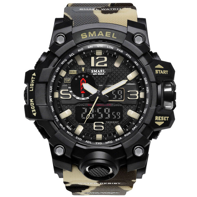 New Best Seller Men's Military Watch 50m Waterproof LED Quartz Clock Sports Watch, Luminous, Multiple Time Zones, Shock Resistant, Many Colors