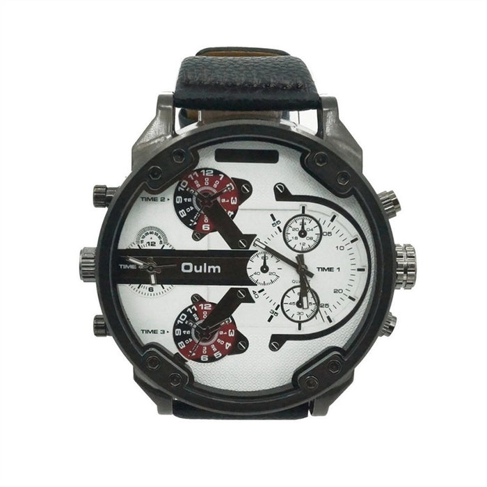 Fashionable Men's Big Round Dial Dual Time Display Quartz Wrist Watch With Cloth Band