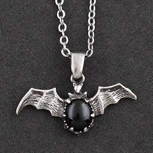 Gothic Black Stone Vampire Bat Necklace