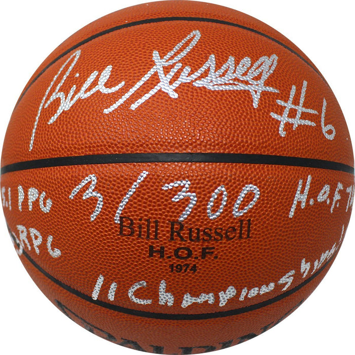 Bill Russell Signed 5 Inscription Stat Official NBA Basketball (JSA LOA)