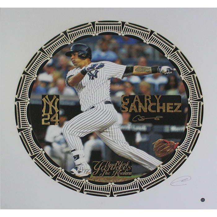 Gary Sanchez Signed Swinging 20x20 Black Background Grubard Designs Print