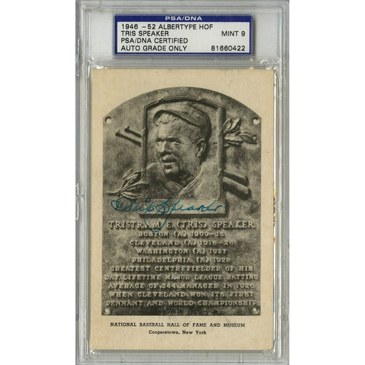 Tris Speaker Signed HOF Plaque Postcard PSA/DNA Graded 9 (Encapsulated)